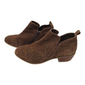 Diba Suede Leather Ankle Boots Womens Size 8.5 M Side Zip Animal Print Booties